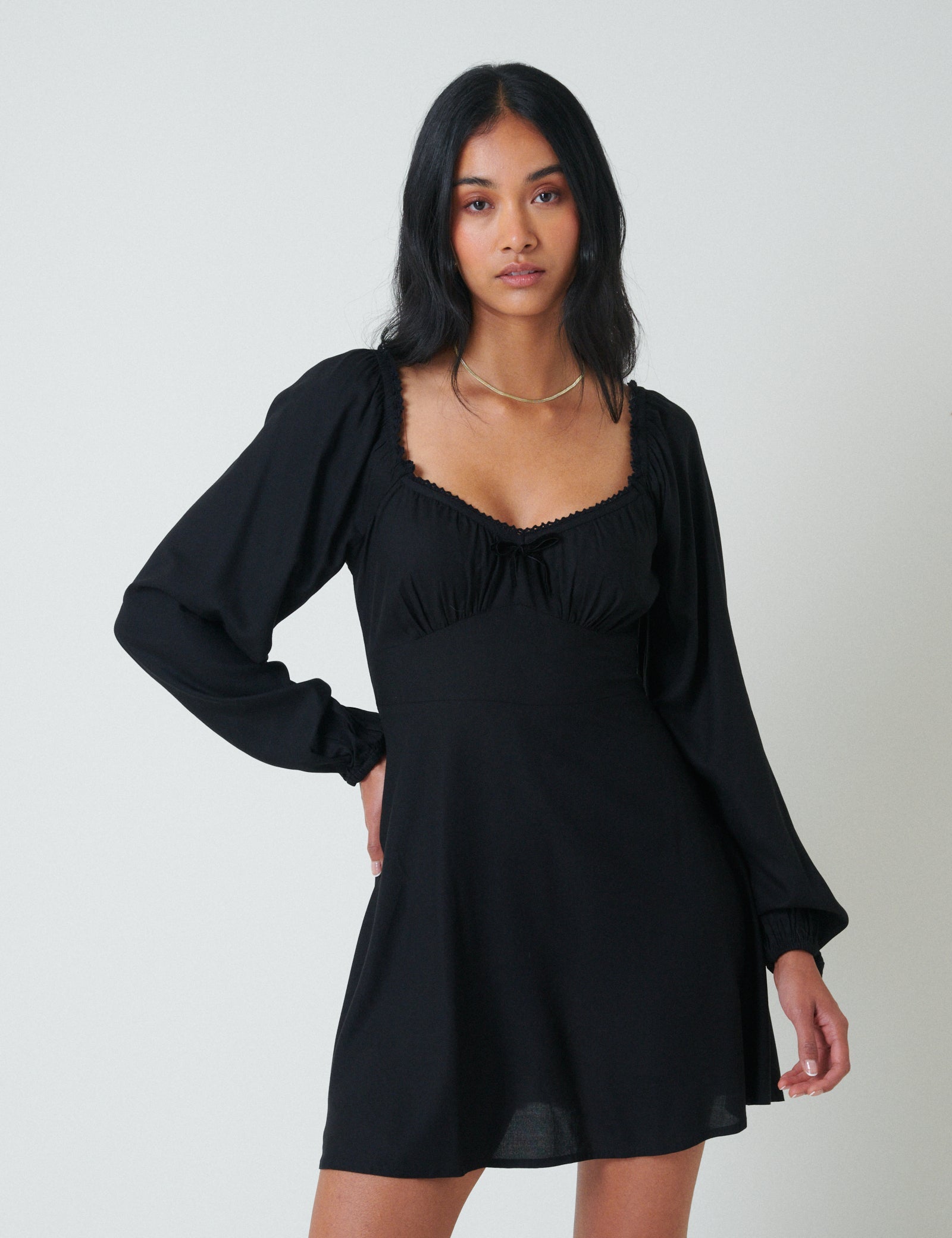Black Balloon Sleeve Lillie Mini Dress