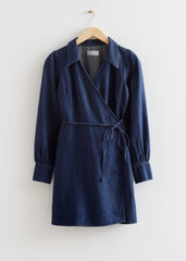 Denim Wrap Mini Dress - Mid Blue - Mini Dresses