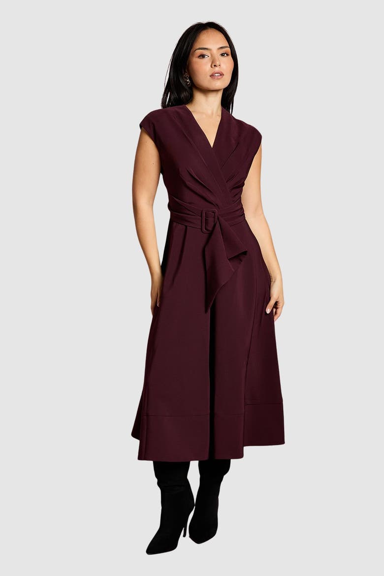 Coast Women's Petite Belted Crepe Dress in Chocolate | Size: 8