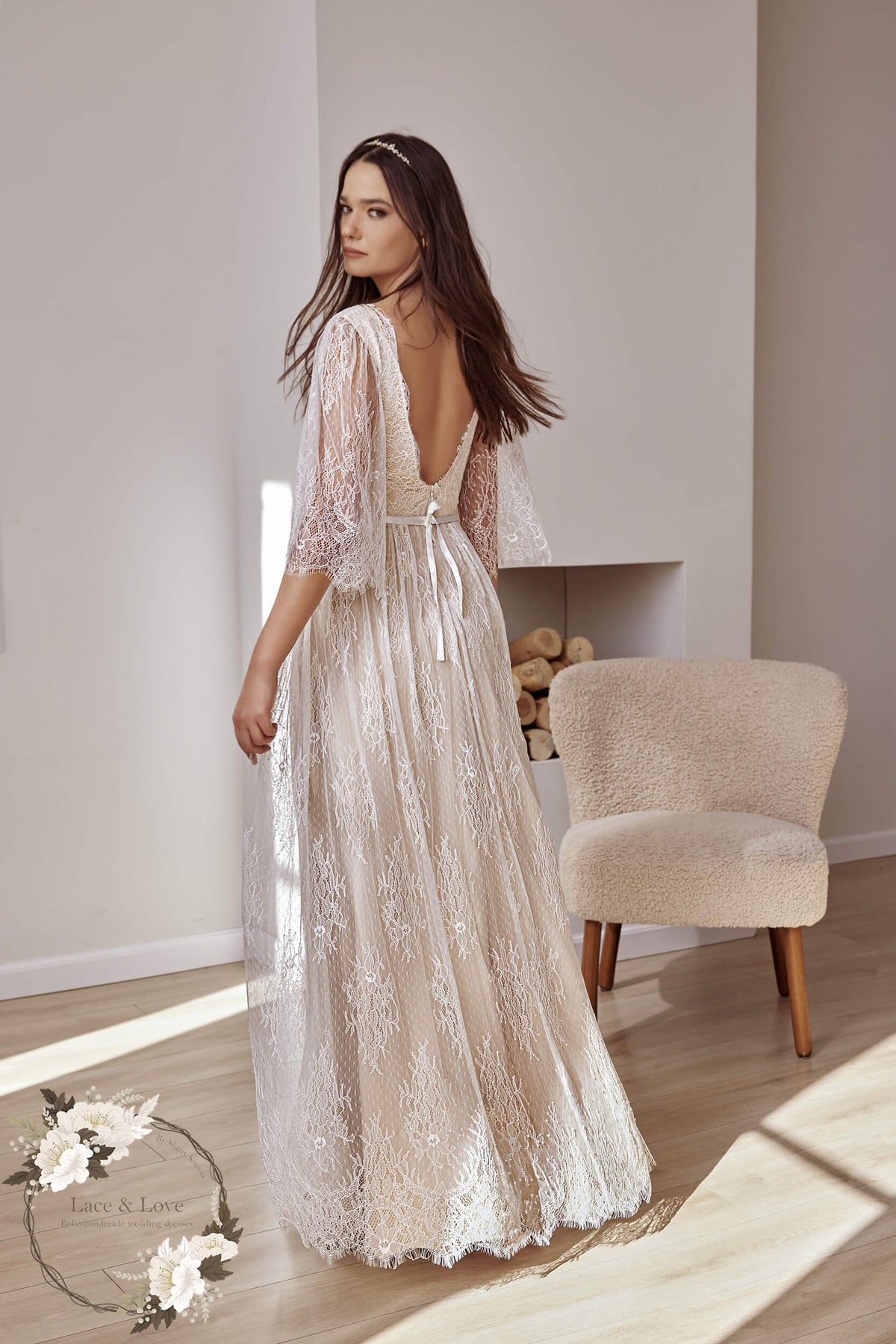 Boho French Lace Wedding Dress, Made to Measure in Israel, Lace & Love by Shany Sasson