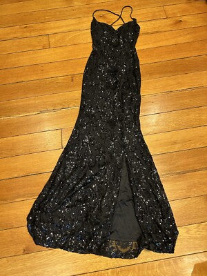 long black dress windsor Black Windsor Prom Dress Sequin Patterned Size S Elegant Formal Long Goth
